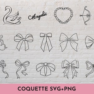 Lot de 14 noeuds coquette SVG + PNG Lineart minimaliste Girly esthétique mariage féminin Design fichier de coupe SVG pour Cricut, Silhouette, frère
