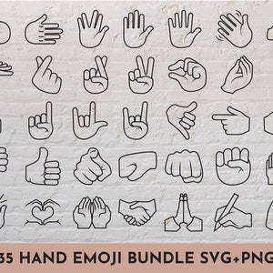 35 Hand Sign Emoji SVG + PNG bundle // Iconos, redes sociales, impresión y pegatinas // SVG Cut File para Cricut, Silhouette, Brother