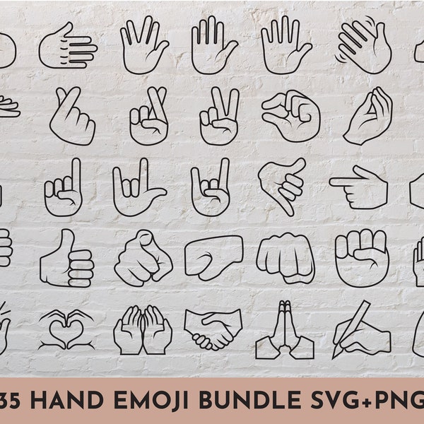 35 Handzeichen Emoji SVG + PNG Bundle / Icons, Social Media, Druck und Aufkleber , SVG Cut File für Cricut, Silhouette, Brother