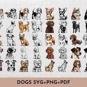 20 Dog Breeds SVG + PNG + PDF black and white bundle for clipart, print and stickers, svg Cut File for Cricut, Silhouette dog lover designs