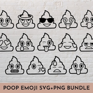 14 Poop Emoji SVG + PNG bundle // Icons, social media, print and stickers // SVG Cut File for Cricut, Silhouette, Brother