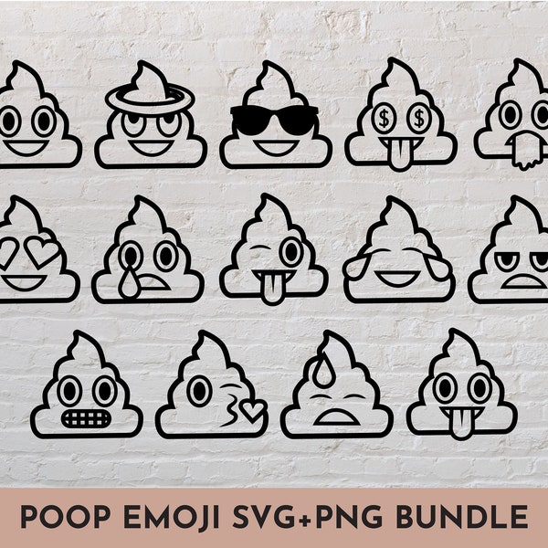 14 Poop Emoji SVG + PNG bundle // Icons, social media, print and stickers // SVG Cut File for Cricut, Silhouette, Brother