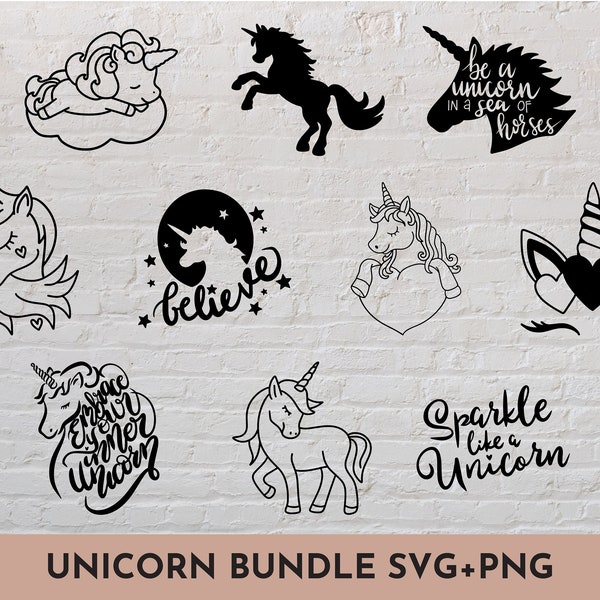 10 Unicorn SVG + PNG bundle // Icons, social media, print and stickers // SVG Cut File for Cricut, Silhouette, Brother