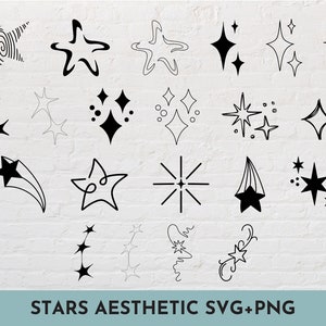 21 Estrellas Estética SVG + PNG paquete Lineart Minimalista Estética Femenina Diseño de Boda SVG Archivo de Corte para Cricut, Silueta, Hermano