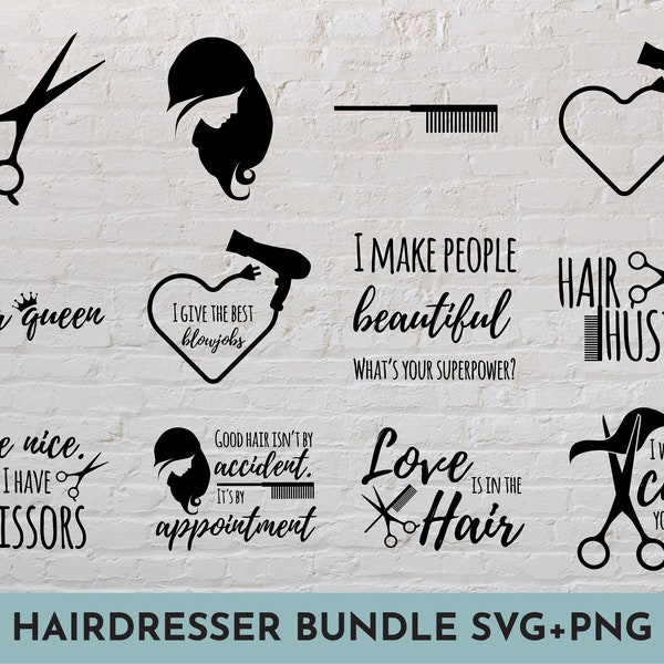 Hairdresser SVG + PNG bundle // SVG Cut File for Cricut, Silhouette, Brother // Social media, print and stickers