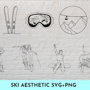 7 Ski en Snowboard Esthetische SVG + PNG bundel Lineart Minimalistisch Girly Esthetisch Vrouwelijk Ontwerp SVG Cut File voor Cricut, Silhouet