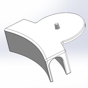 Könnte beinhalten: Ein weißer, 3D-gedruckter Kamerahalter aus Kunststoff mit einer gebogenen Basis und einer runden Oberseite mit einem Gewindeloch in der Mitte.