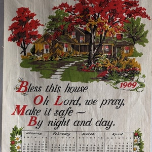 Tea Towel Calendar Bless This House 1967 Vintage Kitchen Linens