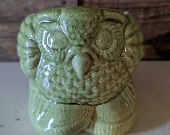 Green Owl Planter Handmade Vintage Plant Pot Ceramic Pot