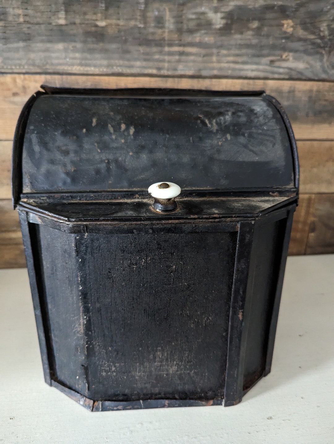 Antique Black Metal Canister Rustic Primitive Decor Etsy