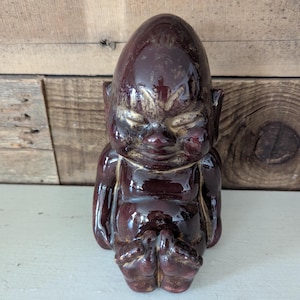 Vintage Ceramic Buddha Brown Gold Conehead Figure