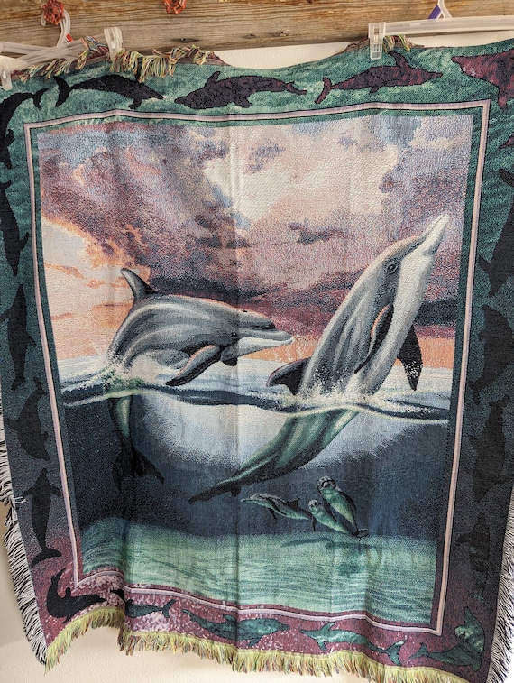 Vintage Dolphin Tapestry Throw Blanket Etsy
