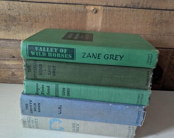 Vintage Book Bundle Green Blue Shelf Decor Antique Books Instant Collection