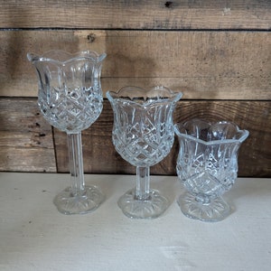Vintage Homco Cut Crystal Tulip Votive Candle Holder Set of Three