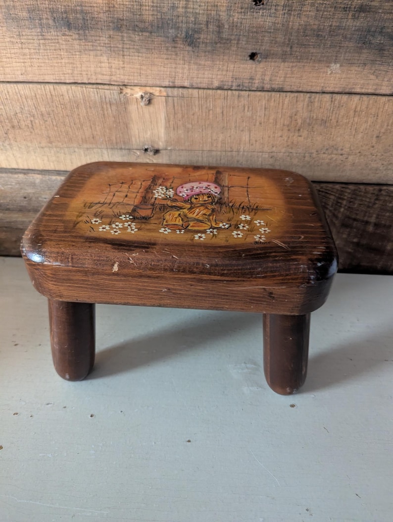 Vintage Hand Painted Small Wooden Stool - Etsy