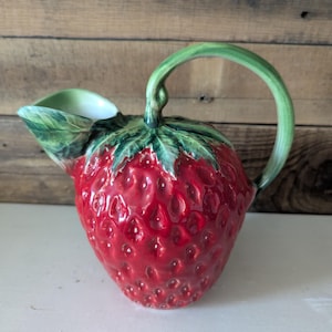 Strawberry Pitcher Paradox Hand Painted Made in Italy Strawberry Decor