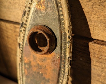 Vintage Victorian Oval Door Escutcheon Plate Key Hole Escutcheon with Rust and Paint