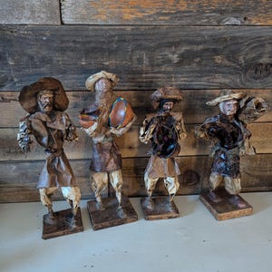 Vintage Mexican Folk Art Paper Mache Figures Set of Four