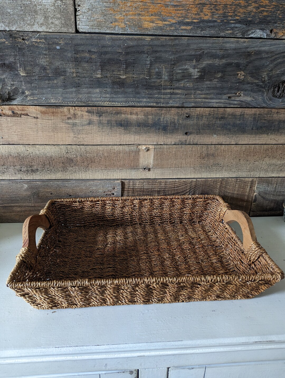 Rectangular Wood and Wire Basket Wooden Handles Wire Frame Etsy