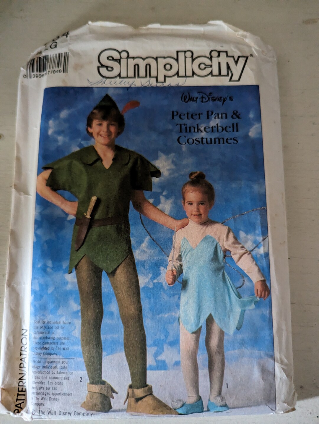 Disney Peter Pan and Tinkerbell Costume Pattern for Adults Simplicity
