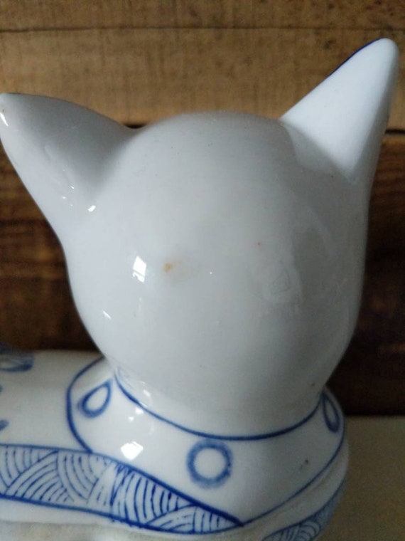 Cat Trinket Box Ceramic Blue Vintage - image 3