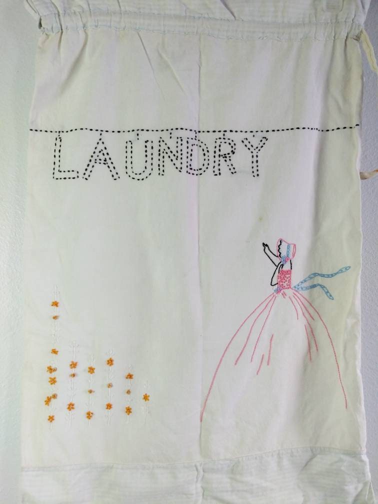 Vintage Embroidered Laundry Bag Vintage Fabric Handmade Etsy