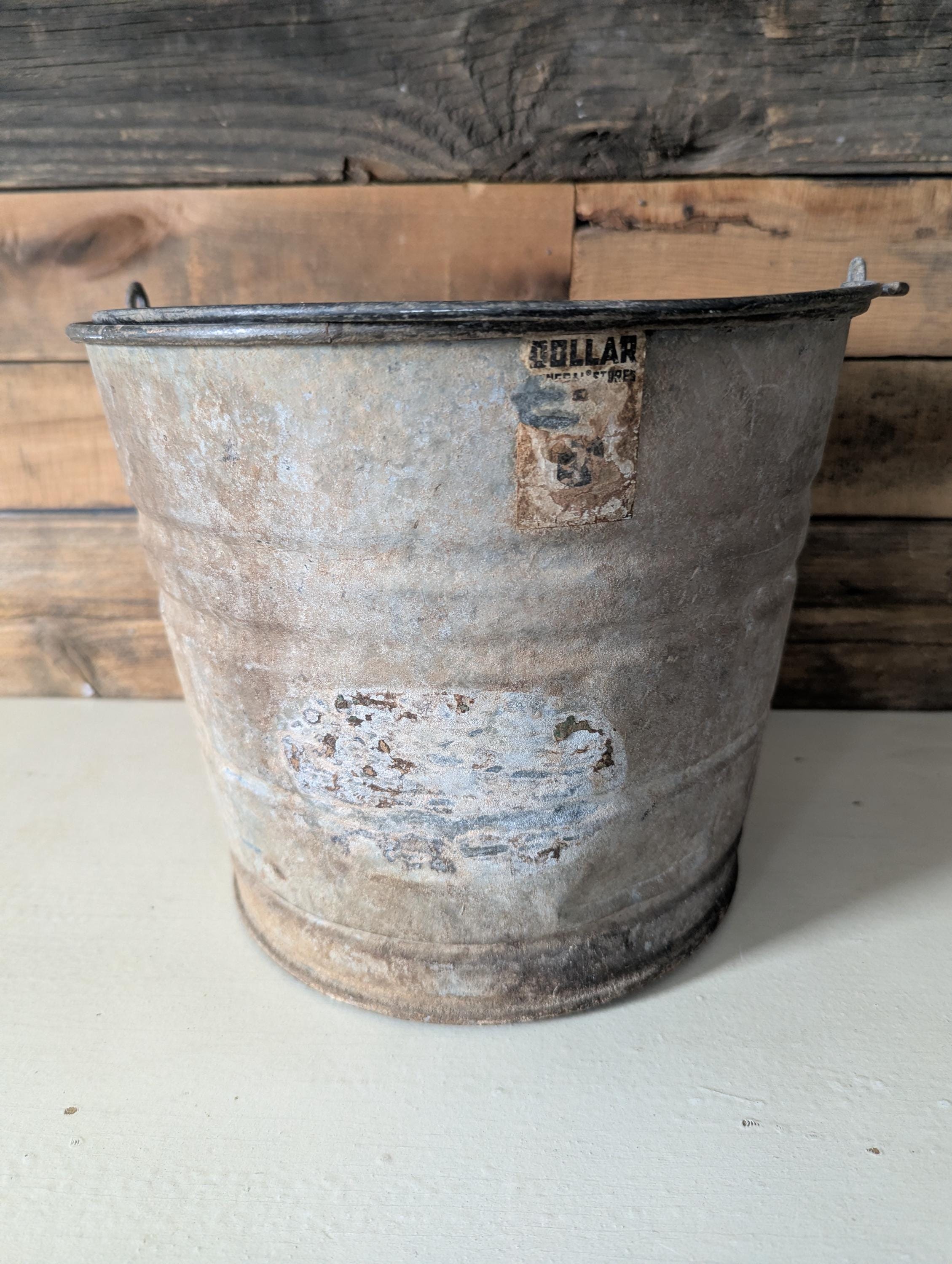 Rustic Garbage Pail Vintage Galvanized Metal Pail 12qt With Handle Vintage Rustic Planter ...