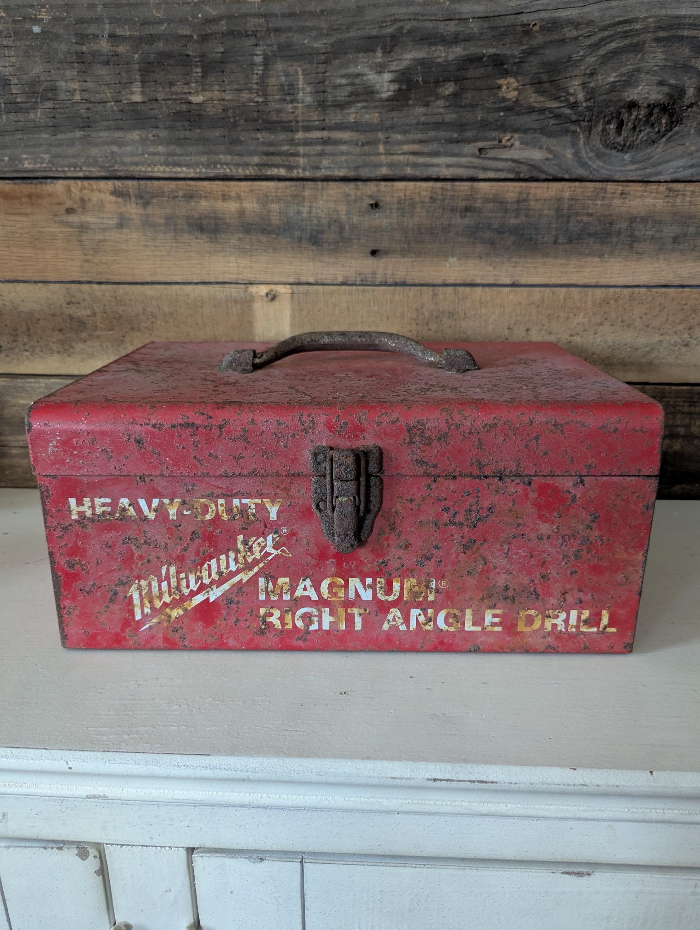 Vintage Milwaukee Magnum Right Angle Drill Red Toolbox Rusty and