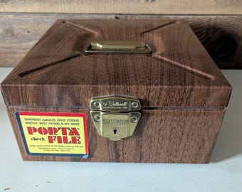 Vintage Porta-file Metal Box: Faux Wood Grain, 1960s Decor (NO Key
