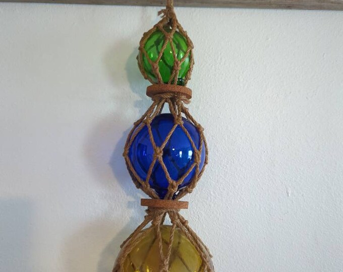 Vintage Glass Fishing Floats in Rope Green Blue Amber Etsy