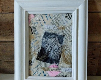 Framed Mixed Media Collage Original Art Wall Art Vintage Papers Natural Fibers