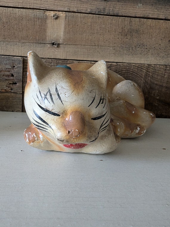 Vintage Chalkware Sleeping Cat - Etsy Israel