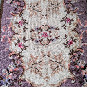 Vintage Handmade Rug Floral Latch Hook Rug 30 x 60 inches
