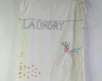 Vintage Embroidered Laundry Bag Vintage Fabric Handmade