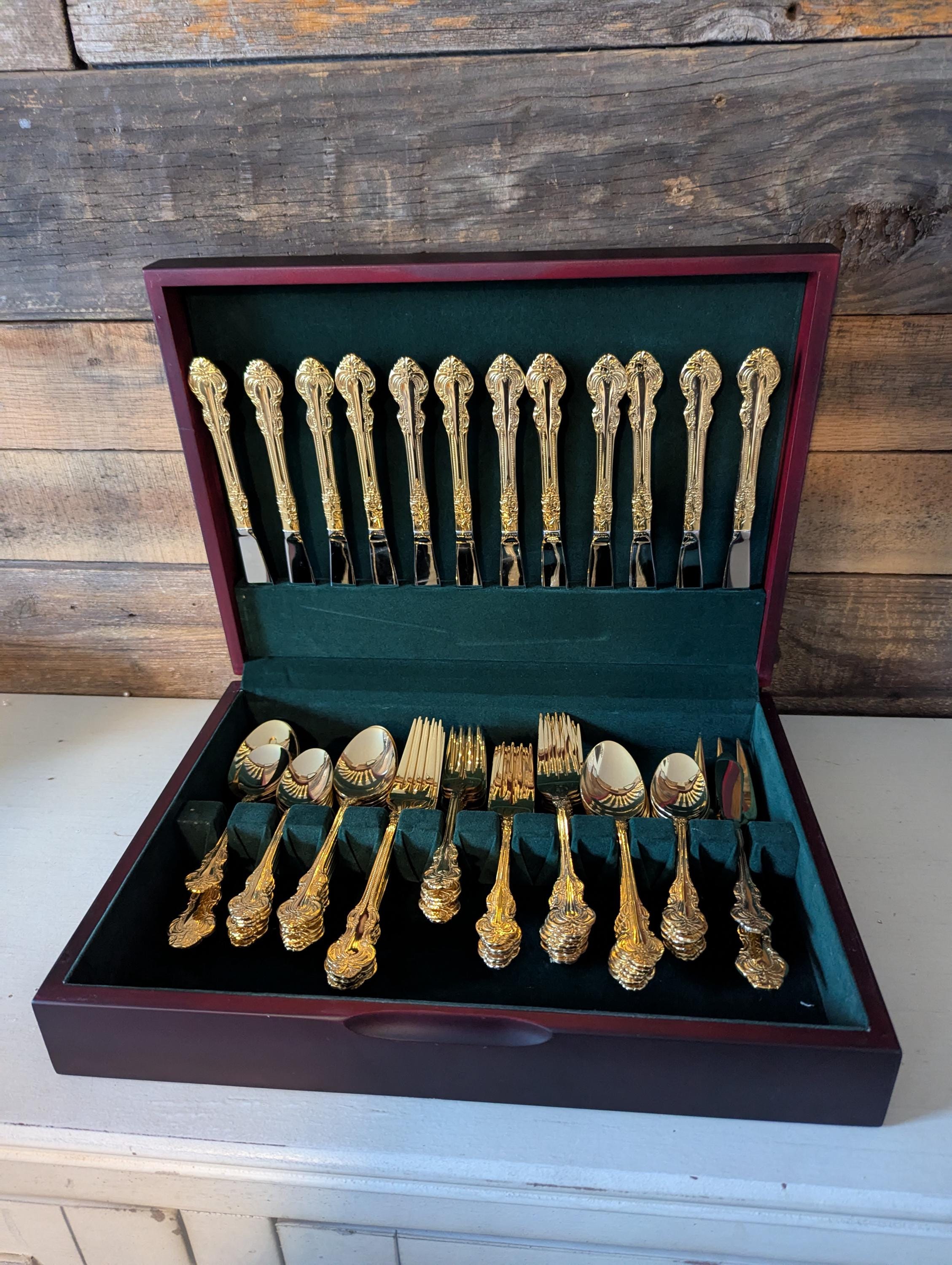 Cambridge Stainless China Alyssa Gold Tone Flatware Set in Box