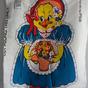 Doris Duck Vintage Cut and Sew Fabric Panel 1970's Animal Pillow Animal Panel
