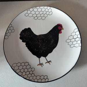 Pecking Order Salad Plate with Black Hen Made by Park Designs 8.5 inch Decorative Plate