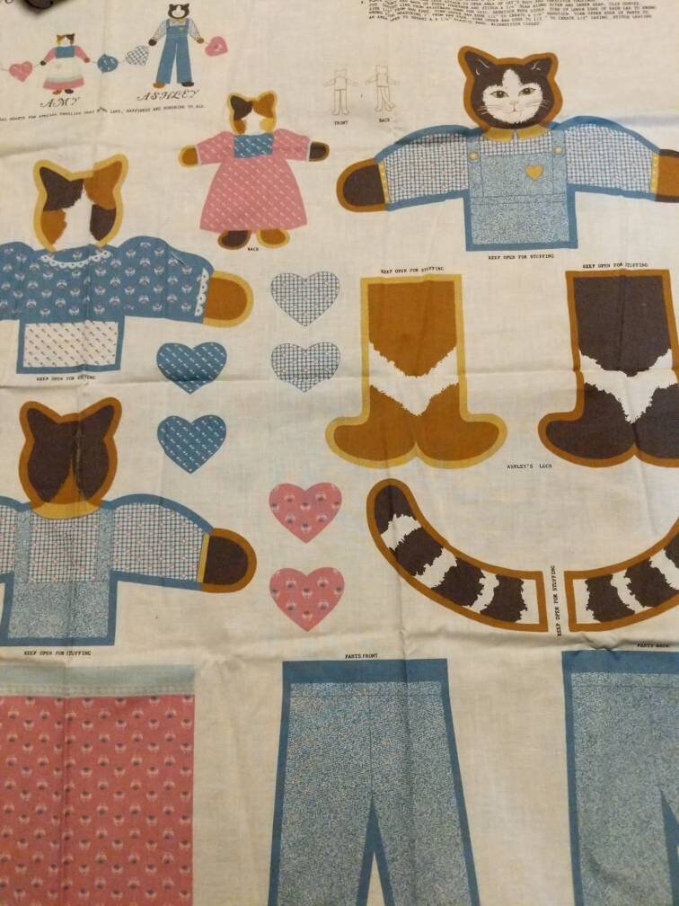Vintage Kitten Family Fabric Doll Panel Cut and Sew Treasured Etsy