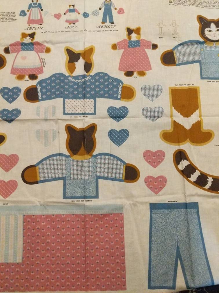 Vintage Kitten Family Fabric Doll Panel Cut and Sew Treasured Etsy