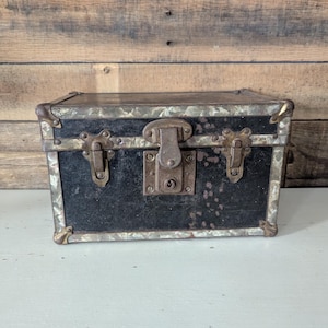 Antique Metal Doll Trunk Vintage Storage Box Small Toy Trunk