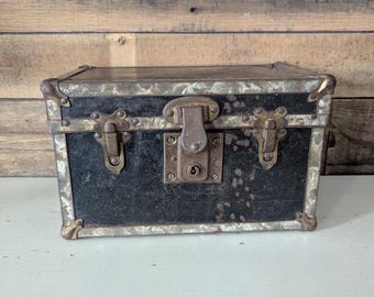 Antique Metal Doll Trunk Vintage Storage Box Small Toy Trunk