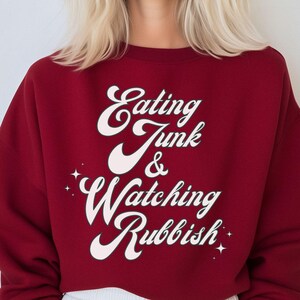 Eating Junk and Watching Rubbish Script Sweatshirt | Funny Home Alone Holiday Movie Shirt | Christmas Movie Quote Sweater | Kevin