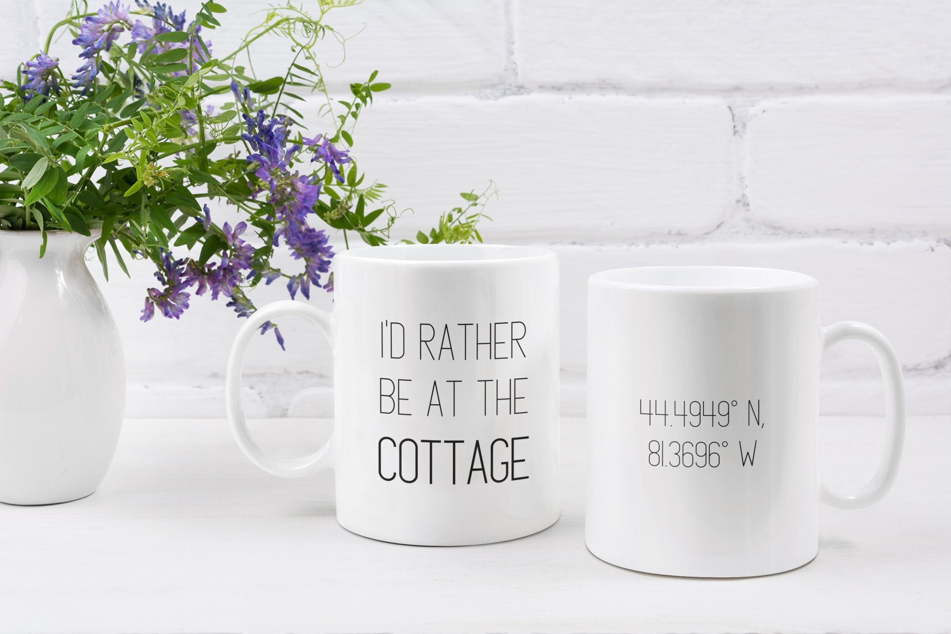 I'd Rather Be At the Cottage | Personalized Cabin / Summer Home Coordinates Mug | Lake Life Double Sided Coffee Cup | Gift for Cottage Owner