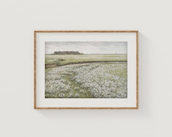 PRINTABLE Landscape Art, Spring Meadow Painting, Country Field, Landscape Painting, Vintage Landscape Print, Primitive, Digital Download