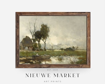 Art du paysage imprimable, peinture de paysage de campagne, peinture de paysage vintage, impression vintage, impression de paysage, primitif, téléchargement numérique