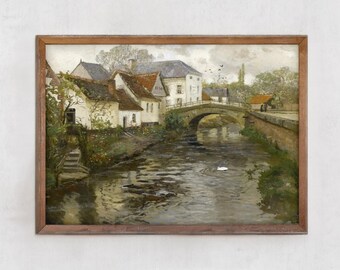 Arte paisajístico IMPRIMIBLE, Pintura de paisaje campestre, Pintura de paisaje vintage, Impresión vintage, Impresión de paisaje, Primitivo, Descarga digital