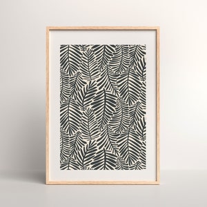 Black and Tan Floral Leaves Seamless Hand Drawn Flowers Botanical Art Mid Century Modern Wall Decor Digital Download - Nieuwe Market©