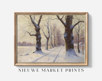 Moody Christmas vintage painting, vintage winter art print, antique dark winter art, moody landscape, DIGITAL DOWNLOAD, PRINTABLE Wall Art
