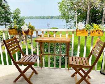 Patio Wise 5-Piece Balcony Ensamble, Wood Patio Set, Folding Outdoor Chair Table Combo