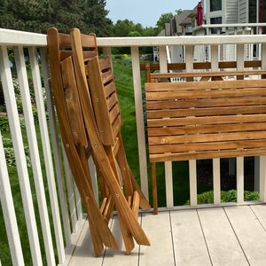 Patio Wise 5-Piece Balcony Ensamble, Wood Patio Set, Folding Outdoor Chair Table Combo image 7